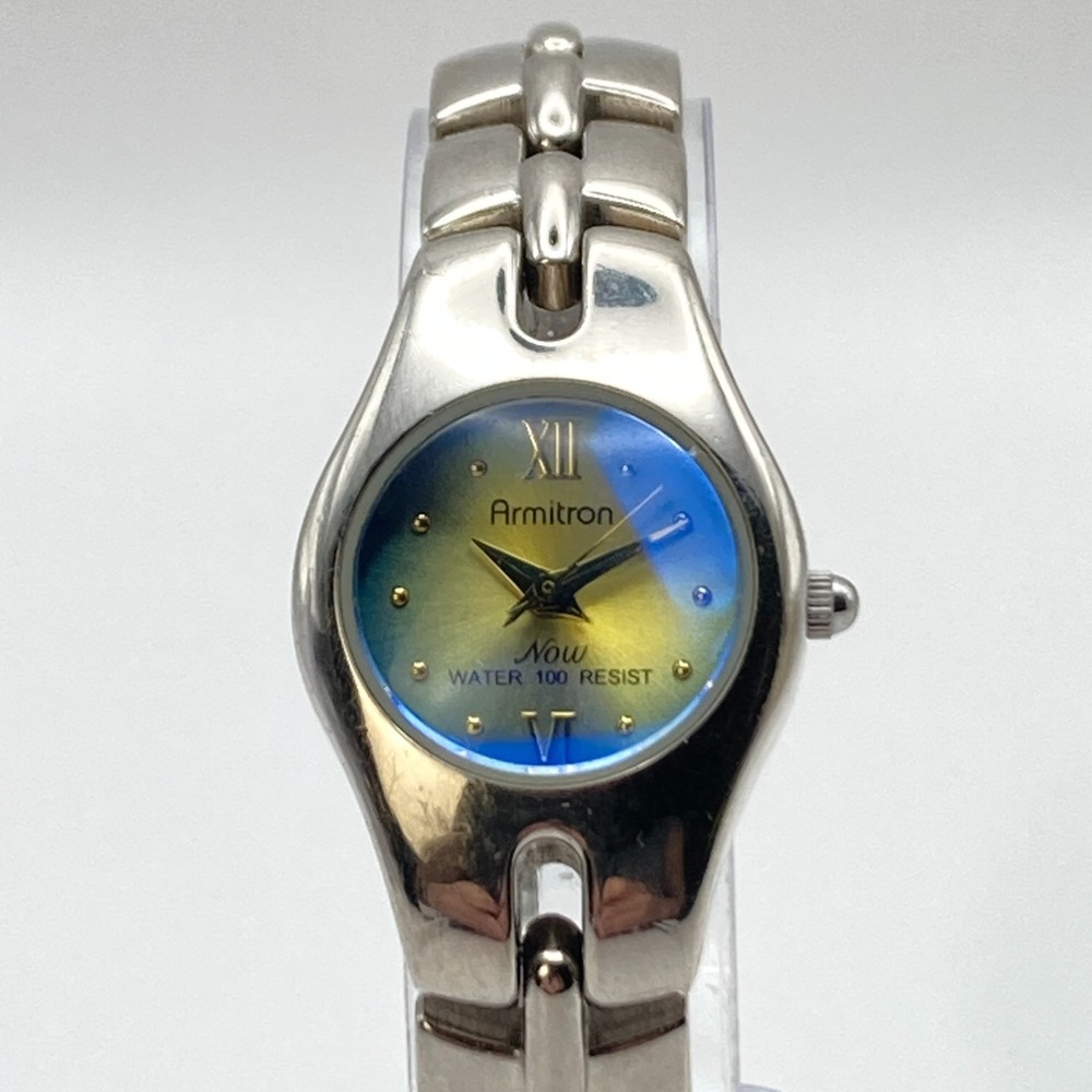 Armitron Now Women's Watch Silver Tone Blue Yellow Dial 22mm New Battery 6.25" - Picture 2 of 16